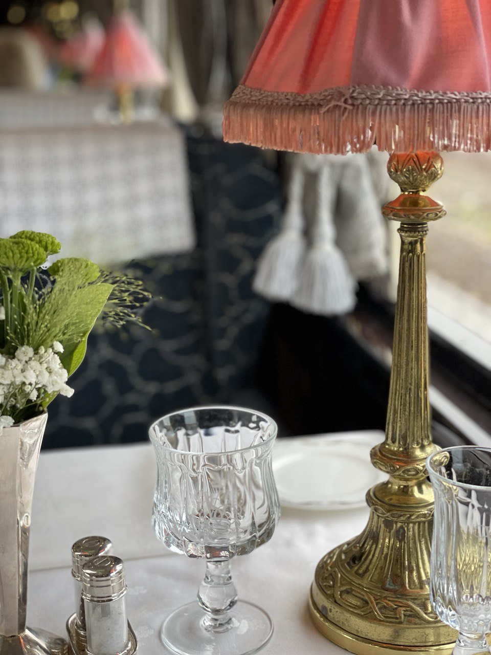 Dining at the Cote d’ azur carriage restaurant, Orient Express